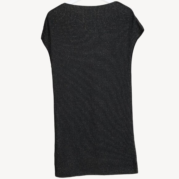 Sarah Pacini Black Metallic Knit Cap-Sleeve Tunic - Picture 2 of 8